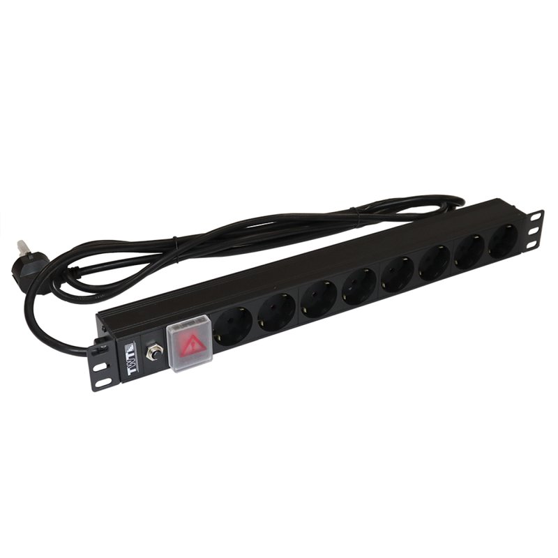 Блок розеток 19" 1U LANMASTER TWT-PDU19-16A8P-1.8, 8xSchuko, 16 А, выключатель, шнур 1,8 м
