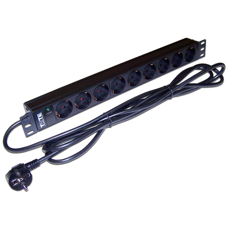 Блок розеток 19" 1U LANMASTER TWT-PDU19-16A9P-3.0, 9xSchuko, 16 А, без выключателя, шнур 3 м